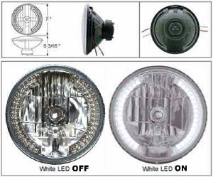 Headlight -Halogen H4 With White LED Side Lights For Use As Running Lights Or Turn Signals 12v 7" Photo Main