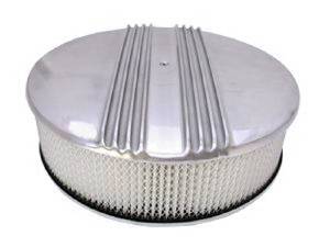Air Cleaner Set -Polished Aluminum 14" X 4" Round Finned, Paper Element and Flat Base Photo Main