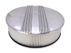 Air Cleaner, Polished Aluminum 14" X 4" Round -Finned, Paper Element and Dominator Base Photo Main