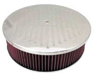 Air Cleaner, Polished Aluminum 14" X 4" Round  -Ball Milled, Washable Element and Hi-Lip Base Photo Main