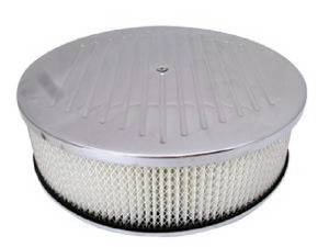 Air Cleaner, Polished Aluminum 14" X 4" Round  -Ball Milled, Paper Element and Dominator Base Photo Main