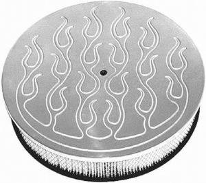 Air Cleaner, Polished Aluminum 14" X 3" Round  -Flame, Paper Element and Hi-Lip Base Photo Main