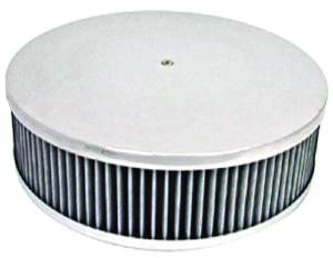 Air Cleaner, Polished Aluminum 14" X 4" Round -Plain, Washable Element and Flat Base Photo Main