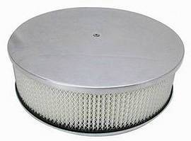 Air Cleaner, Polished Aluminum 14" X 4" Round -Plain, Paper Element and Off-Set Base  Photo Main