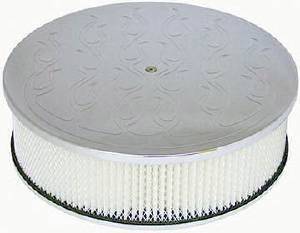 Air Cleaner, Polished Aluminum 14" X 4" Round  -Flame, Paper Element and Off-Set Base Photo Main