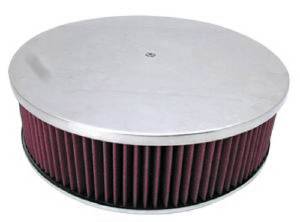 Air Cleaner, Polished Aluminum 14" X 4" Round -Plain, Washable Element and Off-Set Base Photo Main