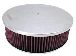 Air Cleaner, Polished Aluminum 14" X 4" Round -Flame, Paper Element and Dominator Base Photo Main