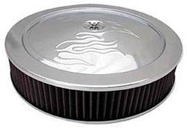 Air Cleaner, Chrome 14" X 3" With "Flames" -Washable Element and Recessed Base Photo Main