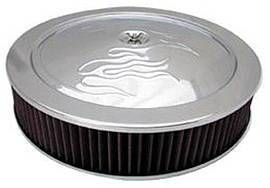 Air Cleaner, Chrome 14" X 3"  With "Flames" -Washable Element and Off-Set Base Photo Main