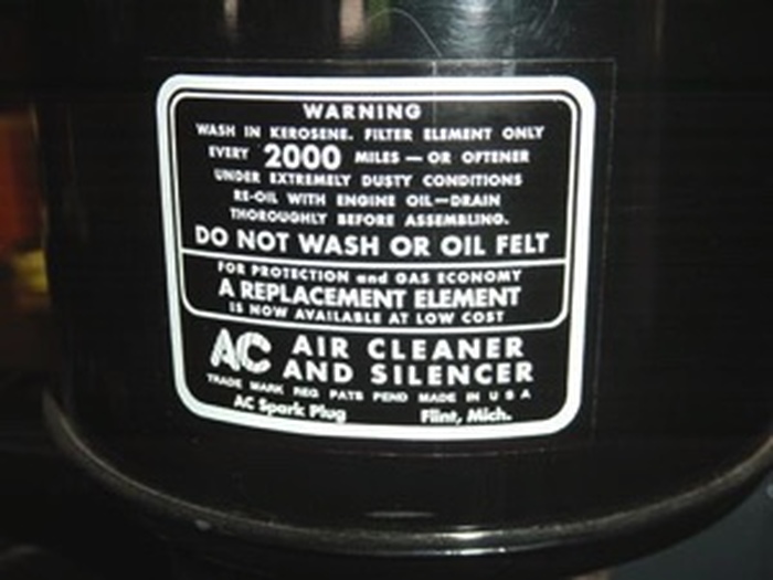 1936-40 Buick A/C Air Cleaner Oil Wetted Decal,NEW 
