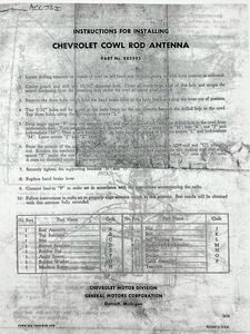 Chevrolet Car Radio Antenna Installation Sheet - Includes Template Photo Main