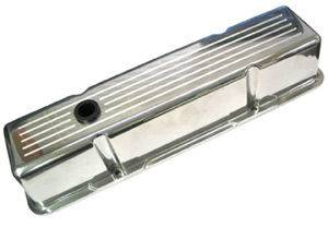 Valve Cover Polished Aluminum Small Block Chevy Tall - Ball Milled With Hole and Baffled (Includes Grommets) Photo Main