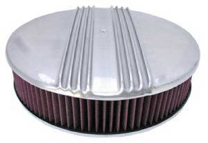 Air Cleaner, Polished Aluminum 14" X 3" Round -Finned, Washable Element and Off-Set Base Photo Main