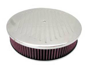 Air Cleaner, Polished Aluminum 14" X 3" Round -Ball Milled, Washable Element & Hi-Lip Base Photo Main