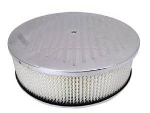 Air Cleaner, Polished Aluminum 14" X 4" Round -Ball Milled, Paper Element and Dominator Base Photo Main