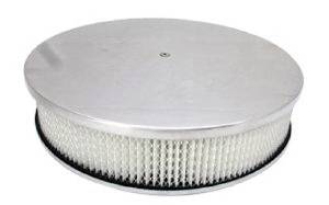Air Cleaner, Polished Aluminum 14" X 3" Round -Plain, Paper Element and Dominator Base Photo Main