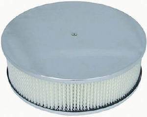 Air Cleaner, Polished Aluminum 14" X 4" Round -Plain, Paper Element and Flat Base Photo Main