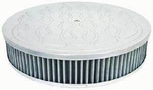 Air Cleaner, Polished Aluminum 14" X 4" Round -Flame, Washable Element and Flat Base Photo Main