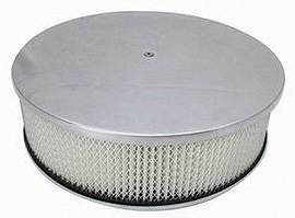Air Cleaner, Polished Aluminum 14" X 4" Round -Plain, Paper Element and Recessed Base Photo Main