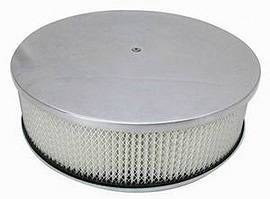Air Cleaner, Polished Aluminum 14" X 4" Round -Plain, Paper Element and Off-Set Base Photo Main