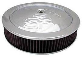 Air Cleaner, Chrome 14" X 3" With "Flames" -Washable Element and Hi-Lip Base Photo Main
