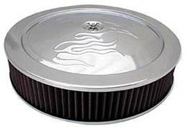 Air Cleaner, Chrome 14" X 3" With "Flames" -Washable Element and Off-Set Base Photo Main