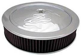 Air Cleaner, Chrome 14" X 3"  With "Flames" -Washable Element and Dominator Base Photo Main
