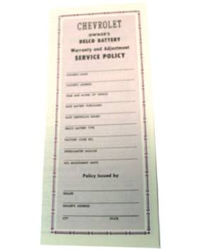 Chevrolet Battery Guarantee Card Photo Main