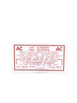 Chevrolet Parts -  Chevrolet Car Air Cleaner Decal, Dry