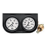  Parts -  Instrument Gauges - Auto Meter Autogage Series. 2-1/16" White Face, Black Panel 2-Gauge Set: Oil and Temp (100-280). Mechanical, Full Sweep