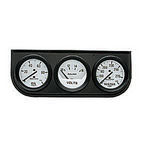  Parts -  Instrument Gauges - Auto Meter Autogage Series. 2-1/16" White Face, Black Panel 3-Gauge Set: Oil, Volts (0-16) and Temp (100-280). Mechanical, Full Sweep