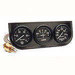  Parts -  Instrument Gauges - Auto Meter Autogage Series. 2-1/16" Black Face, Black Panel 3-Gauge Set: Oil, Amps (-60 +60) and Temp (130-280). Mechanical, Full Sweep