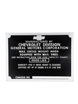 Chevrolet Parts -  Chevrolet Truck Data Plate (Metal) Right Side Of Cowl, 1/2 Ton