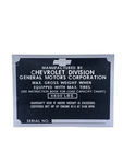 Chevrolet Parts -  Chevrolet Truck Data Plate (Metal) Door Post, 1/2 Ton