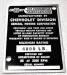 Chevrolet Parts -  Chevrolet Truck Data Plate (Metal) Door Post, 1/2 Ton